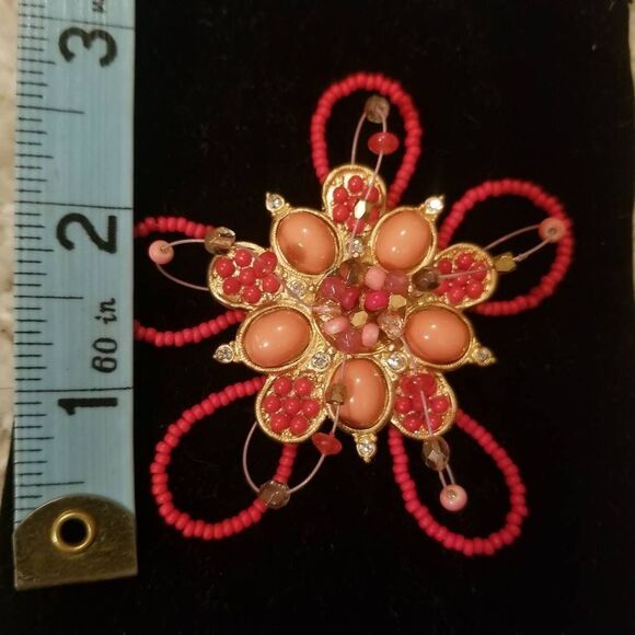 Chico's Flower Brooch Beads Rhinestones 3D Pin - Picture 4 of 7